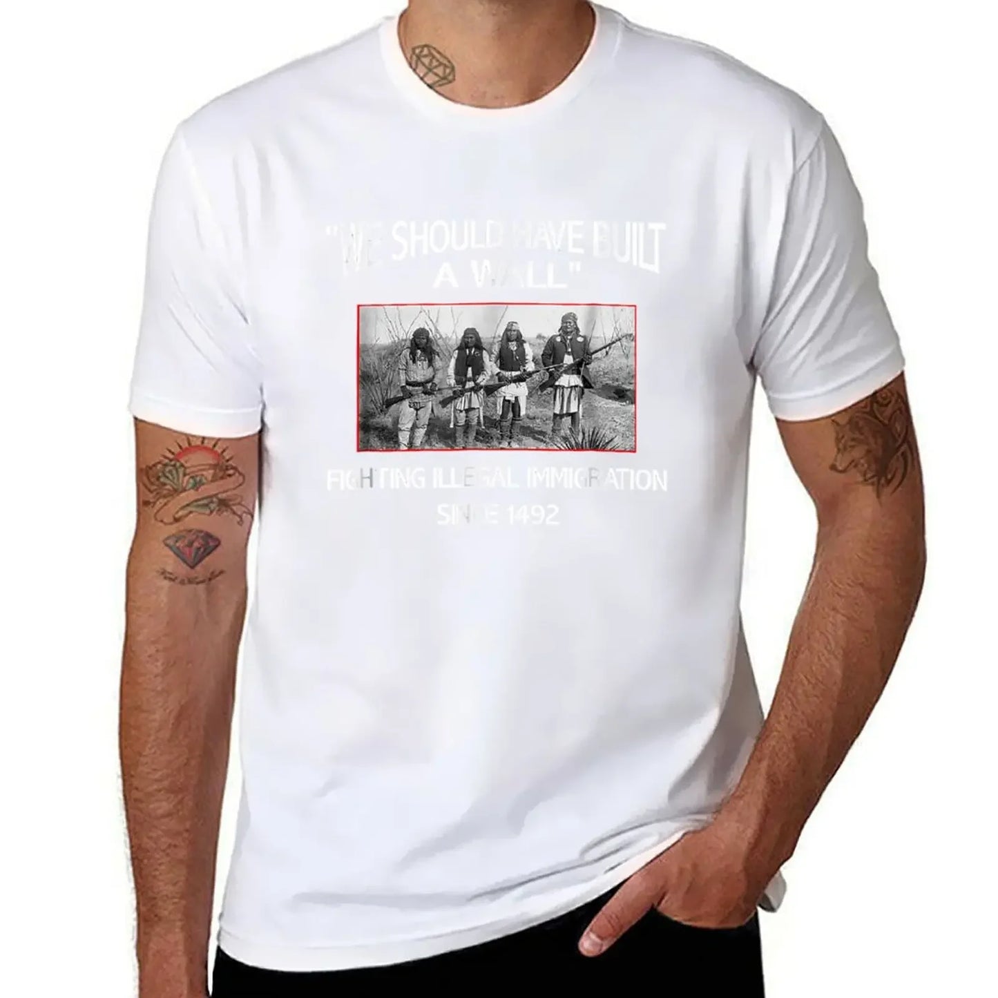 We Should Have Built a Wall Immigration Since 1492 Native American T-Shirt Blouse summer top vintage t shirt men