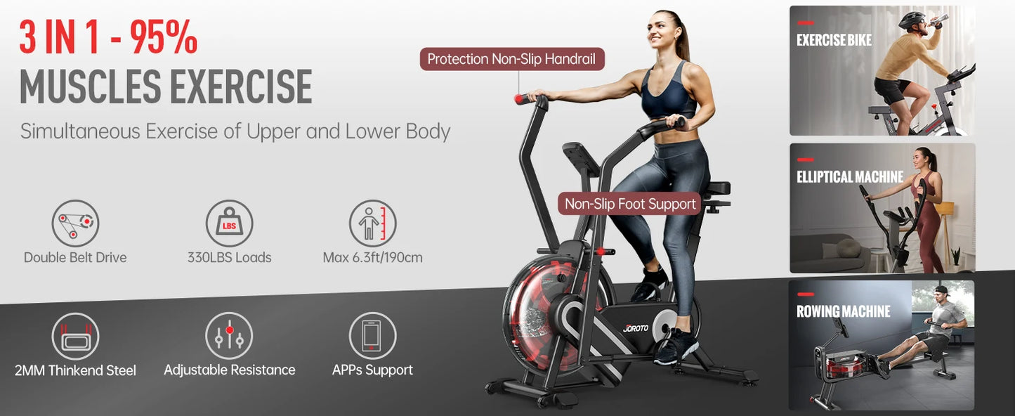 XR5 Exercise Bike,Assault Bike,Stationary Upright Indoor Cycling Bike with Dual Acction Handlebars,Recumbent Cross Trainer and E