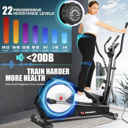 Elliptical Machine with Hyper-Quiet Magnetic Driving System, 22 Resistance Levels Home Gym Elliptical Exercise Machine